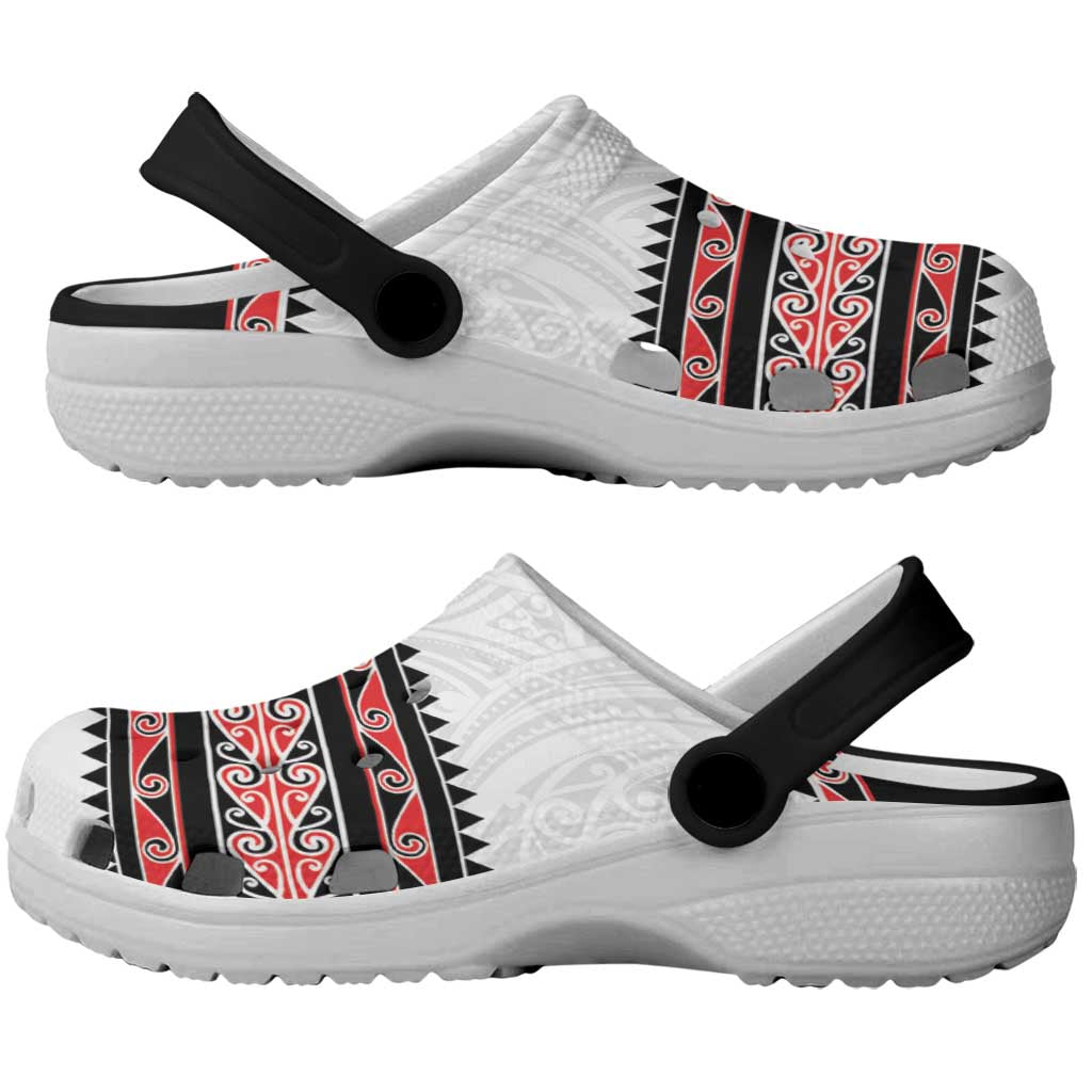 New Zealand Aotearoa Clogs Shoes With Kowhaiwhai Pattern Red Version LT05 - Polynesian Pride
