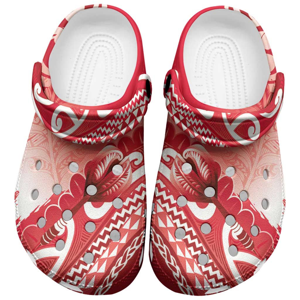 New Zealand Aotearoa Darts Masters Clogs Shoes Maori Art Tattoo with Tribal Dart Symbol Red - Polynesian Pride