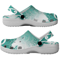 New Zealand Aotearoa Darts Masters Clogs Shoes Maori Art Tattoo with Tribal Dart Symbol Teal Color - Polynesian Pride