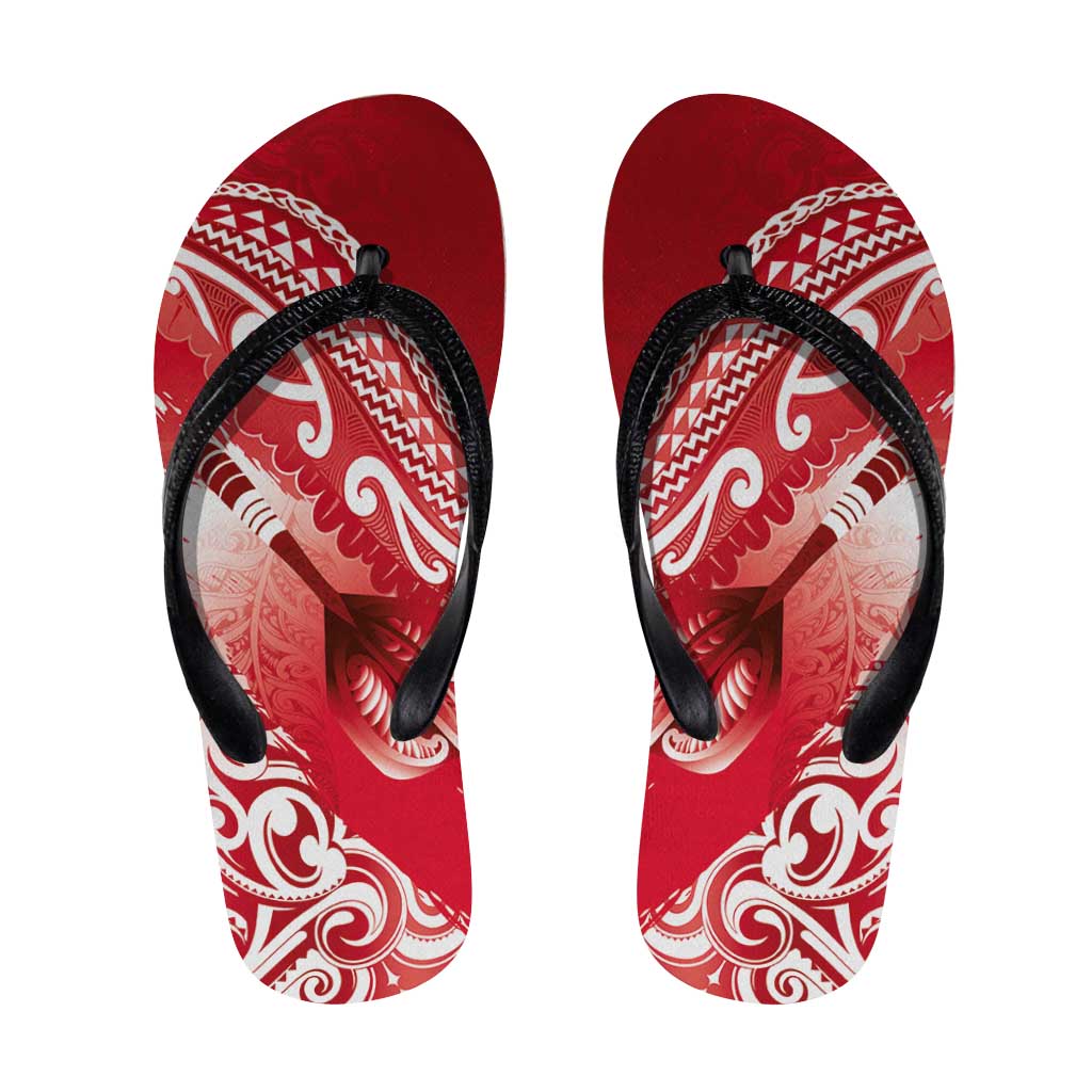 New Zealand Aotearoa Darts Masters Flip Flops Maori Art Tattoo with Tribal Dart Symbol Red LT03 Red - Polynesian Pride