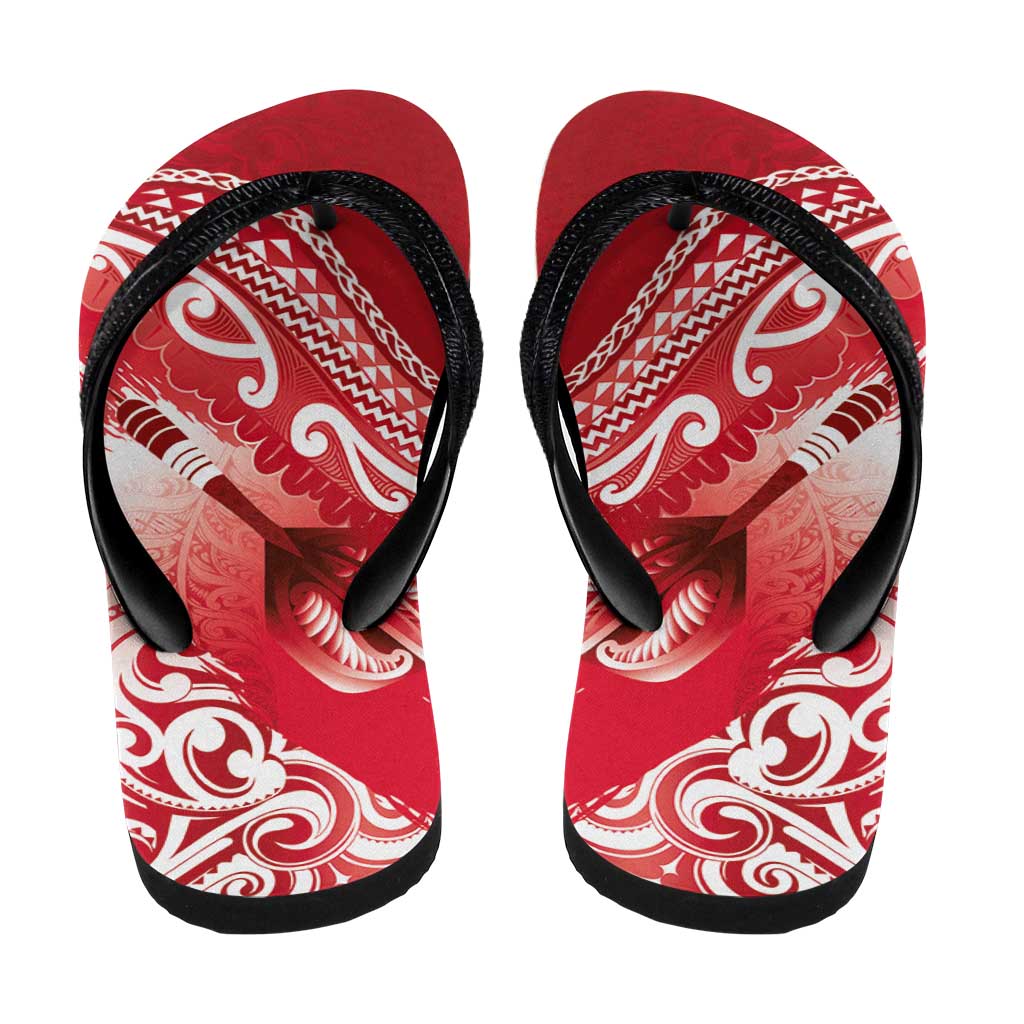 New Zealand Aotearoa Darts Masters Flip Flops Maori Art Tattoo with Tribal Dart Symbol Red LT03 - Polynesian Pride