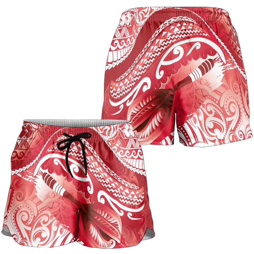 New Zealand Aotearoa Darts Masters Shorts for Women Maori Art Tattoo with Tribal Dart Symbol Red - Polynesian Pride