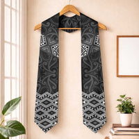 New Zealand Aotearoa Graduation Stole Black Taniko Art Maori Pattern LT05 One Size Black - Polynesian Pride