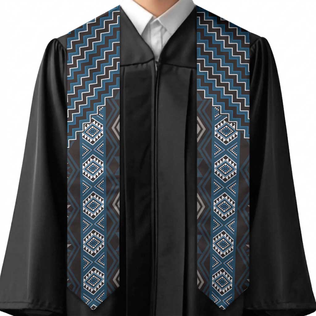 New Zealand Aotearoa Graduation Stole Blue Poutama With Taniko Pattern LT05 - Polynesian Pride