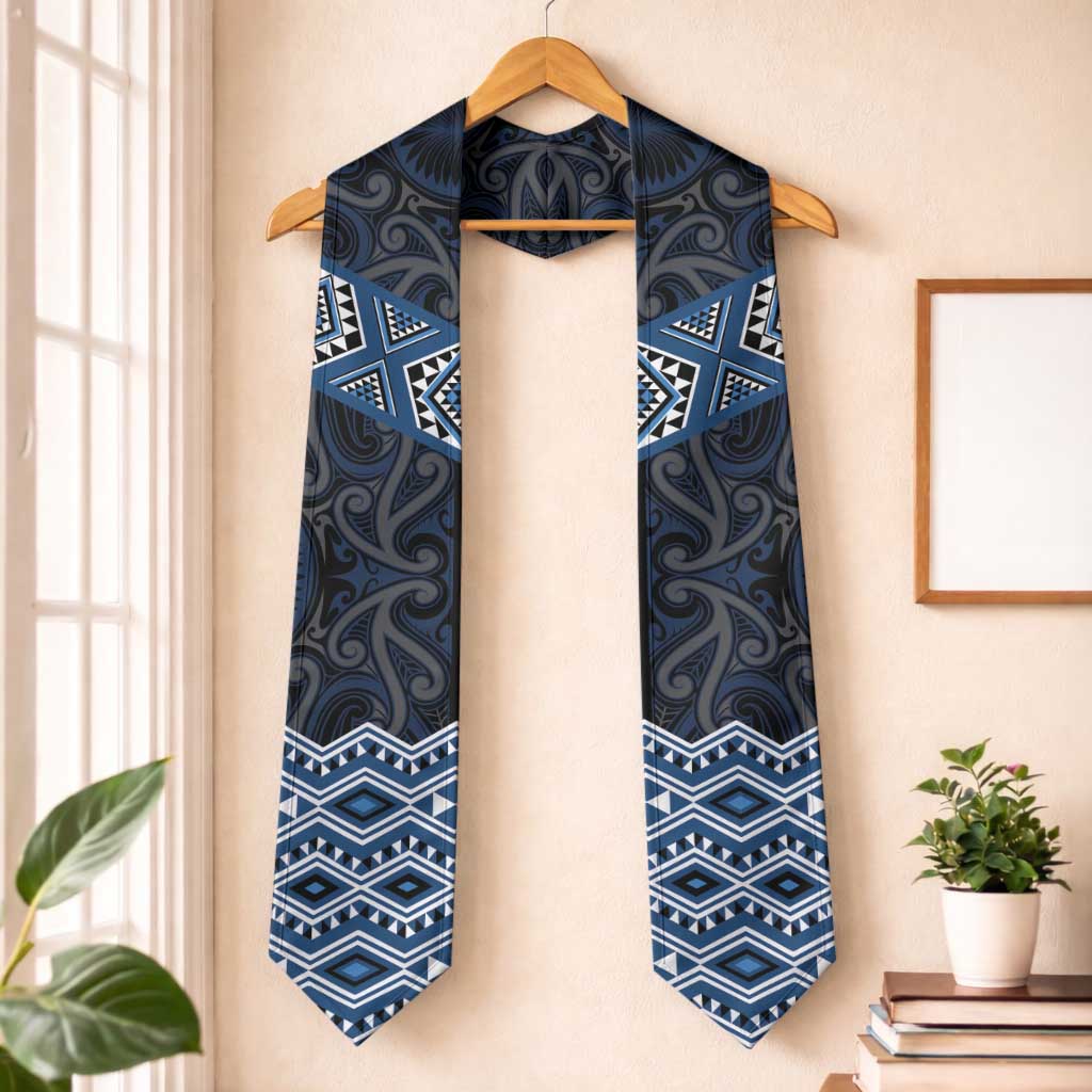 New Zealand Aotearoa Graduation Stole Blue Taniko Art Maori Pattern LT05 One Size Blue - Polynesian Pride