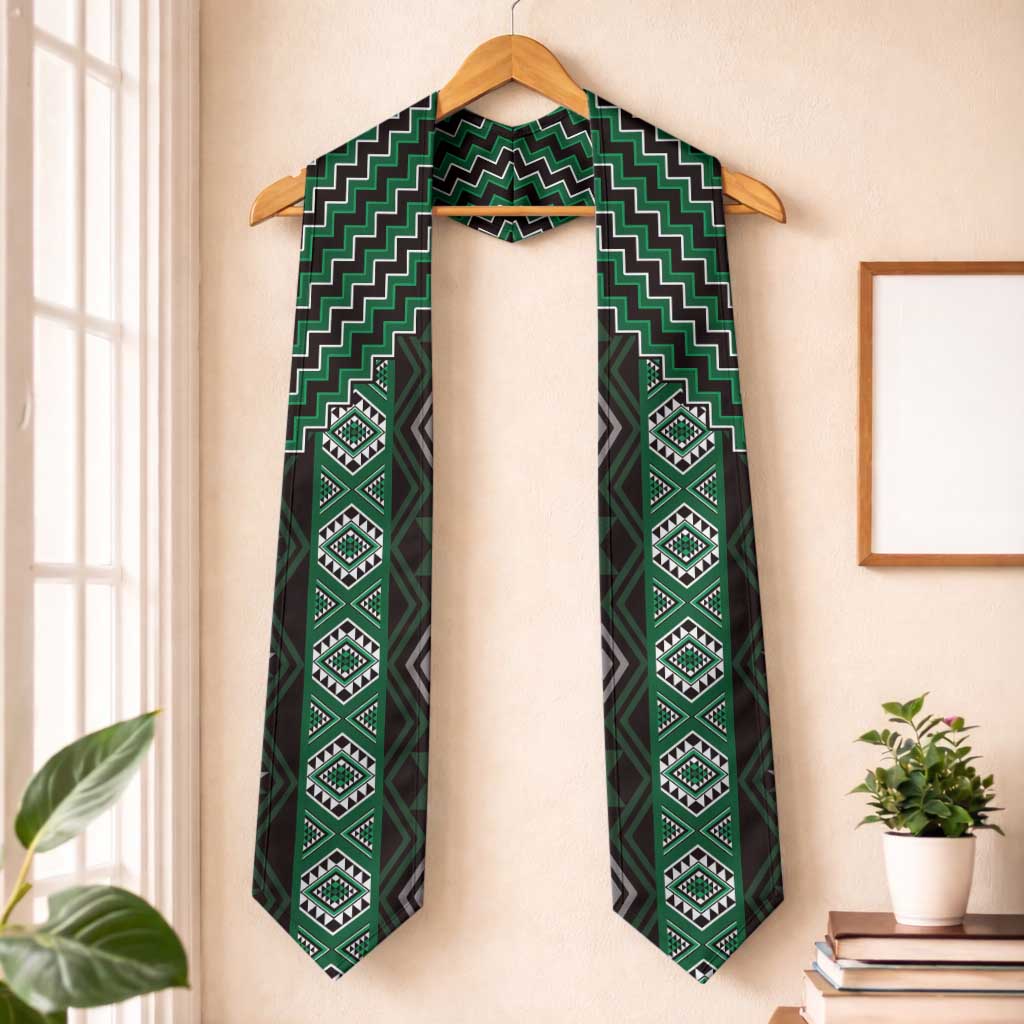 New Zealand Aotearoa Graduation Stole Green Poutama With Taniko Pattern LT05 One Size Green - Polynesian Pride