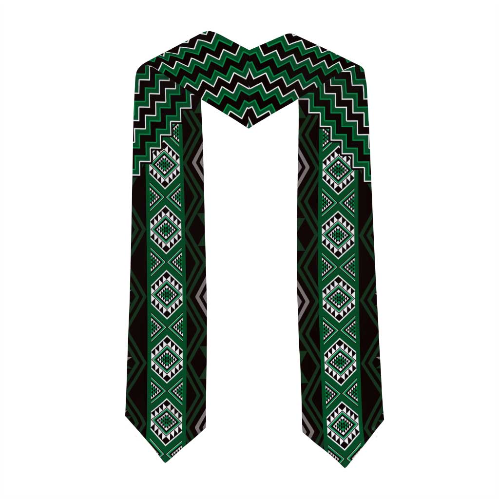 New Zealand Aotearoa Graduation Stole Green Poutama With Taniko Pattern LT05 - Polynesian Pride