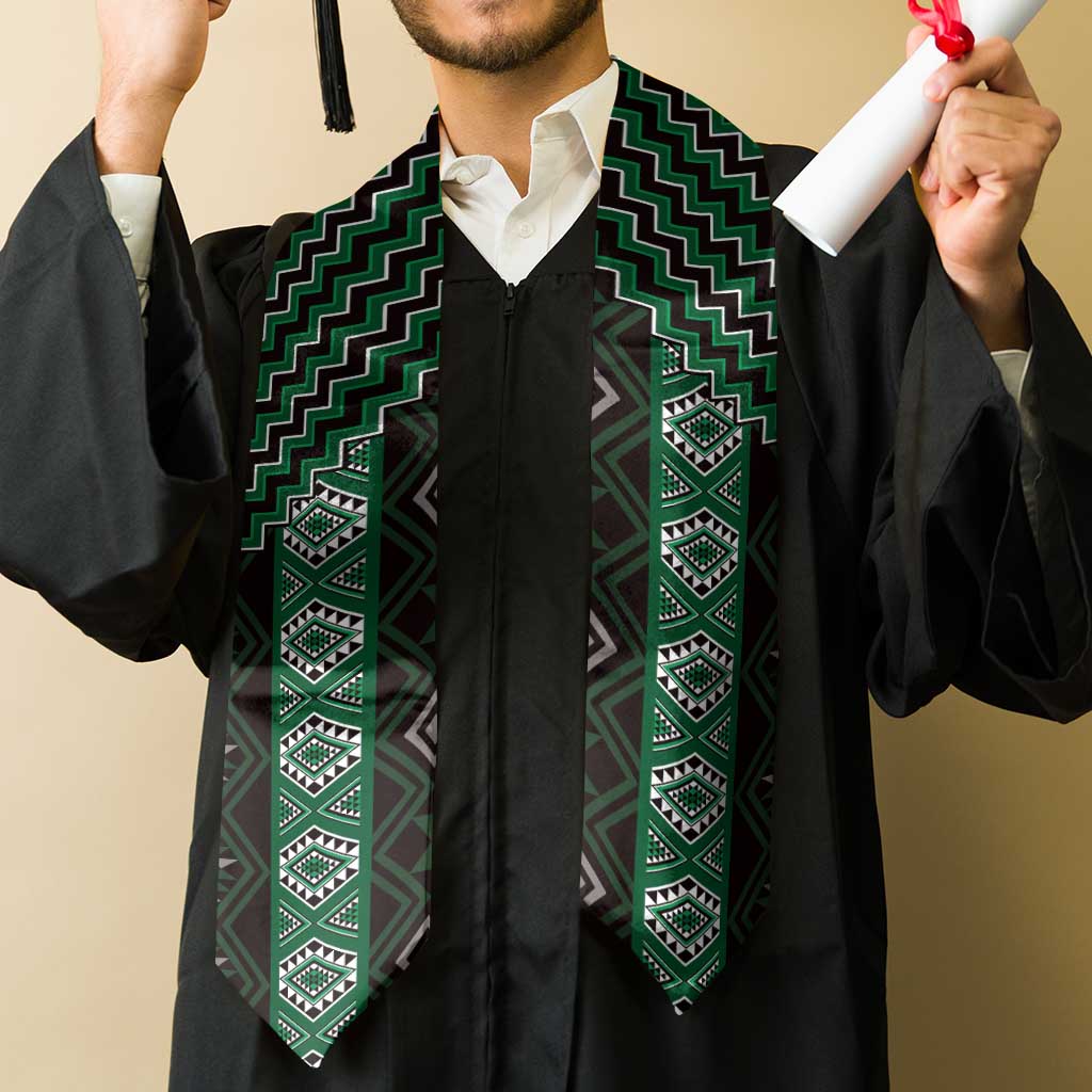 New Zealand Aotearoa Graduation Stole Green Poutama With Taniko Pattern LT05 - Polynesian Pride