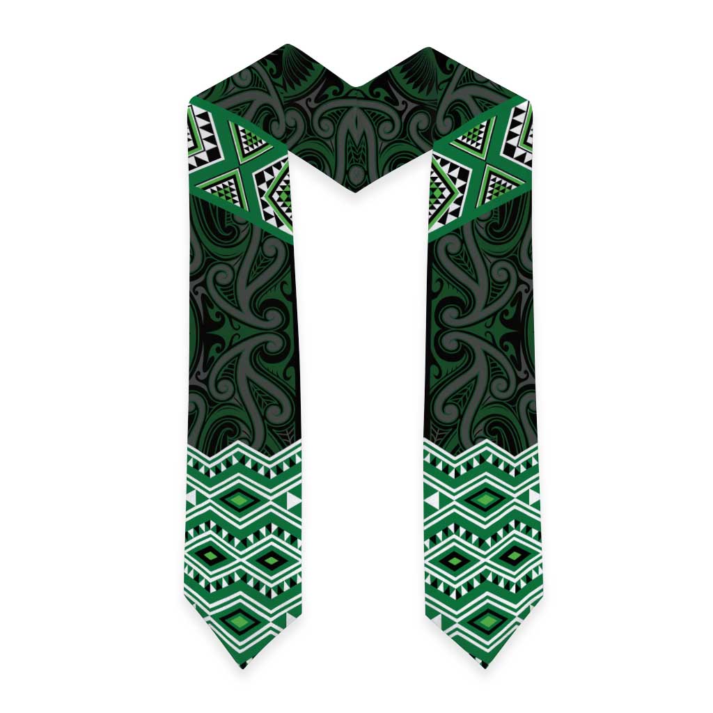 New Zealand Aotearoa Graduation Stole Green Taniko Art Maori Pattern LT05 - Polynesian Pride