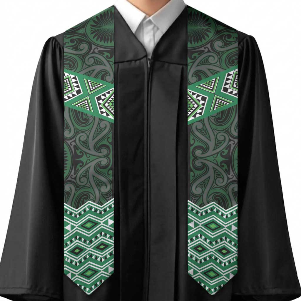 New Zealand Aotearoa Graduation Stole Green Taniko Art Maori Pattern LT05 - Polynesian Pride