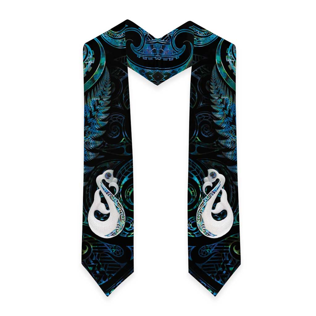 New Zealand Aotearoa Graduation Stole Maori Manaia Paua Shell Glitter Turquoise LT05 - Polynesian Pride