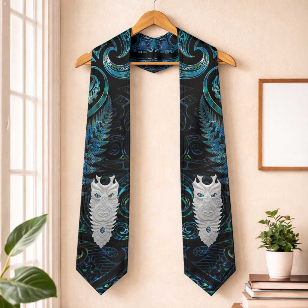 New Zealand Aotearoa Graduation Stole Maori Tane Te Waiora Paua Shell Glitter Turquoise LT05 One Size Turquoise - Polynesian Pride