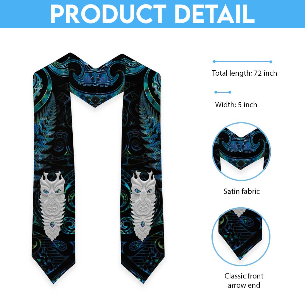 New Zealand Aotearoa Graduation Stole Maori Tane Te Waiora Paua Shell Glitter Turquoise LT05 - Polynesian Pride