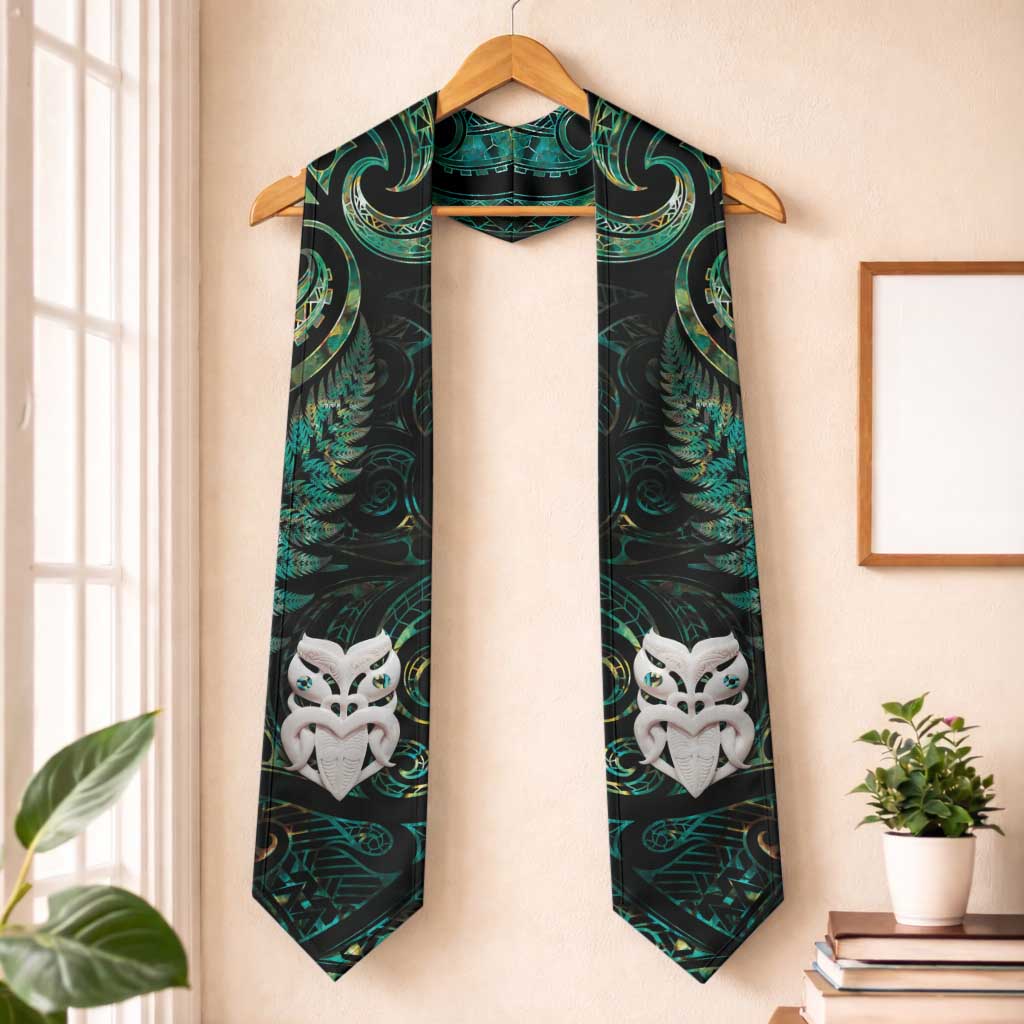 New Zealand Aotearoa Graduation Stole Maori Wheku Paua Shell Glitter Green LT05 One Size Green - Polynesian Pride