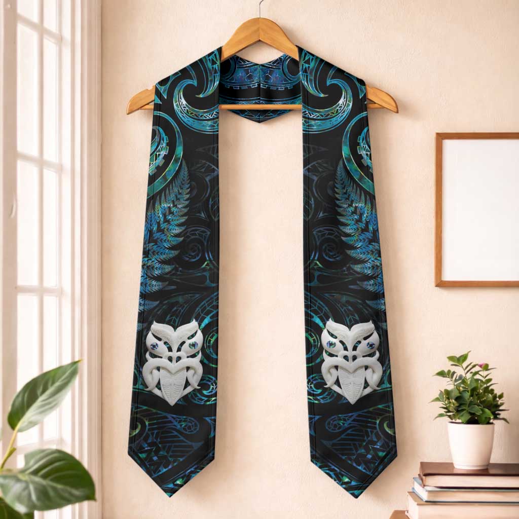 New Zealand Aotearoa Graduation Stole Maori Wheku Paua Shell Glitter Turquoise LT05 One Size Turquoise - Polynesian Pride