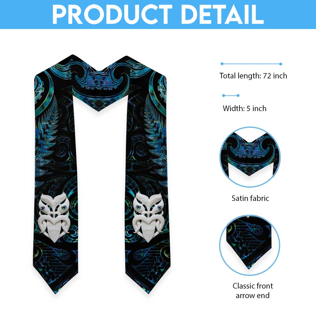 New Zealand Aotearoa Graduation Stole Maori Wheku Paua Shell Glitter Turquoise LT05 - Polynesian Pride