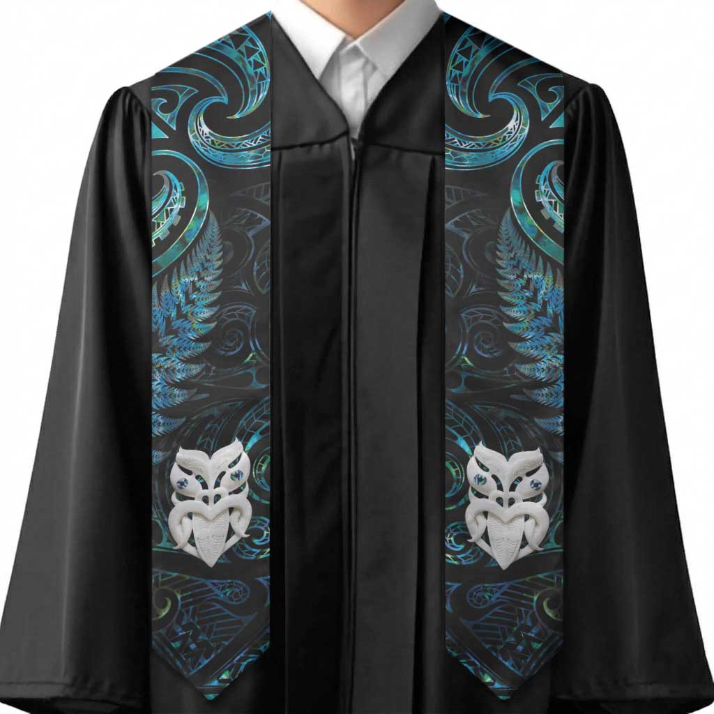 New Zealand Aotearoa Graduation Stole Maori Wheku Paua Shell Glitter Turquoise LT05 - Polynesian Pride