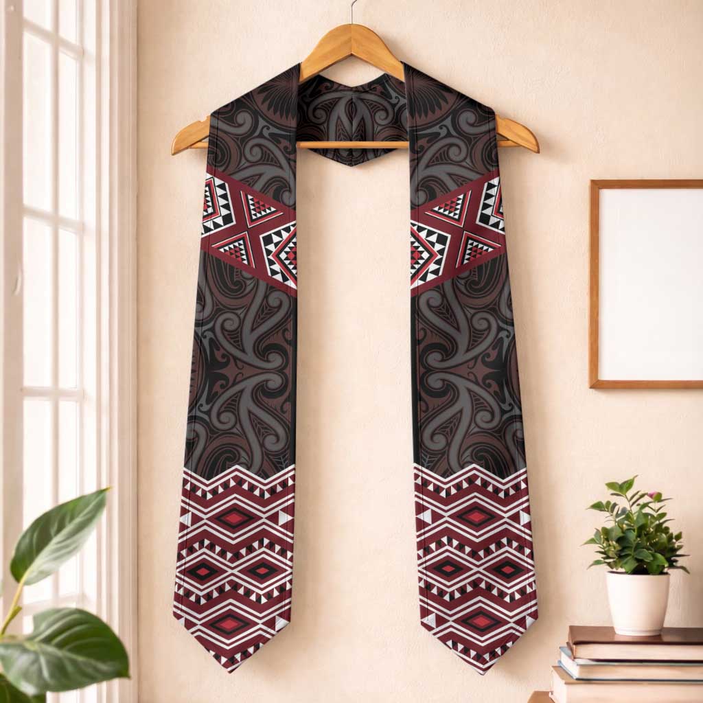 New Zealand Aotearoa Graduation Stole Red Taniko Art Maori Pattern LT05 One Size Red - Polynesian Pride