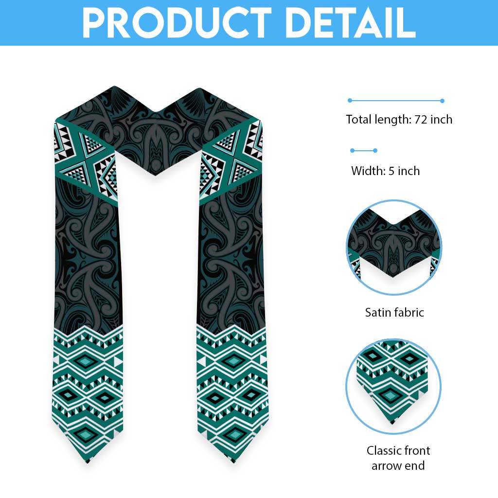 New Zealand Aotearoa Graduation Stole Turquoise Taniko Art Maori Pattern LT05 - Polynesian Pride