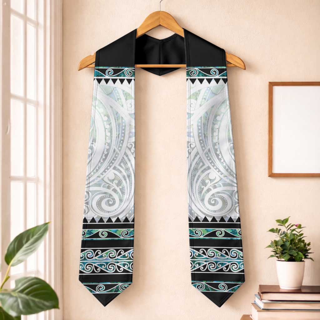 New Zealand Aotearoa Graduation Stole With Paua Shell Kowhaiwhai Pattern LT05 One Size Green - Polynesian Pride