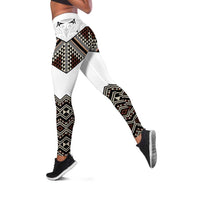 New Zealand Aotearoa Leggings Taniko Art Simple Style LT05 Brown - Polynesian Pride