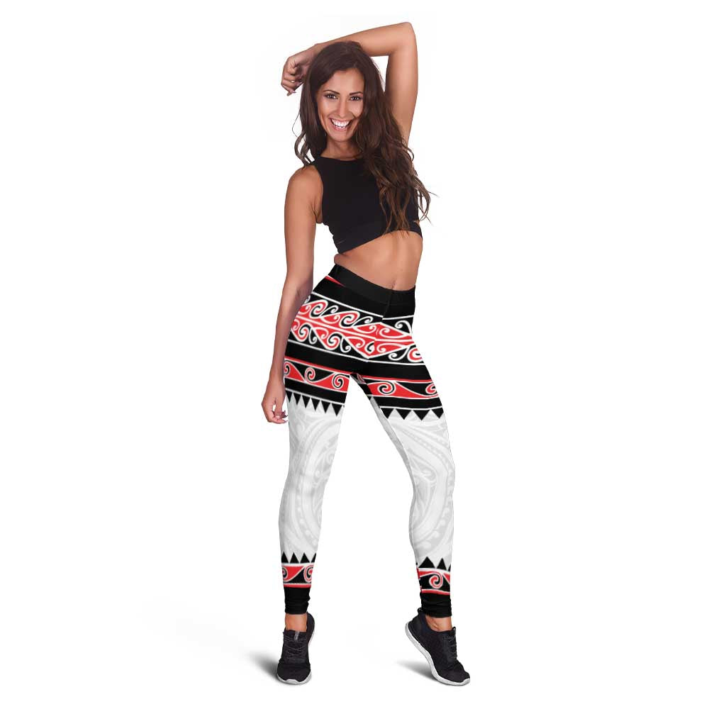 New Zealand Aotearoa Leggings With Kowhaiwhai Pattern Red Version LT05 - Polynesian Pride