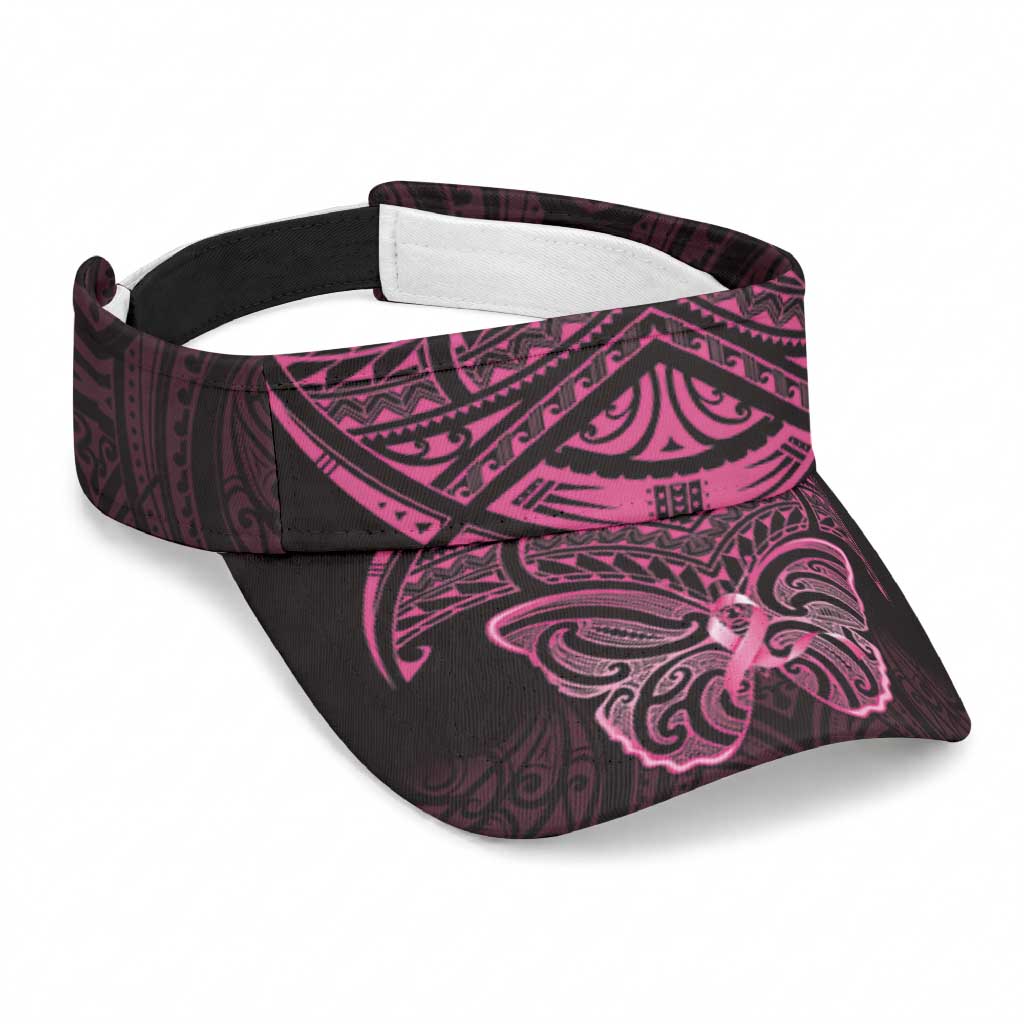 New Zealand Breast Cancer Awareness Sun Visor Cap Maori Butterfly Pink Ribbon Black Version LT14 Universal Fit Black - Polynesian Pride