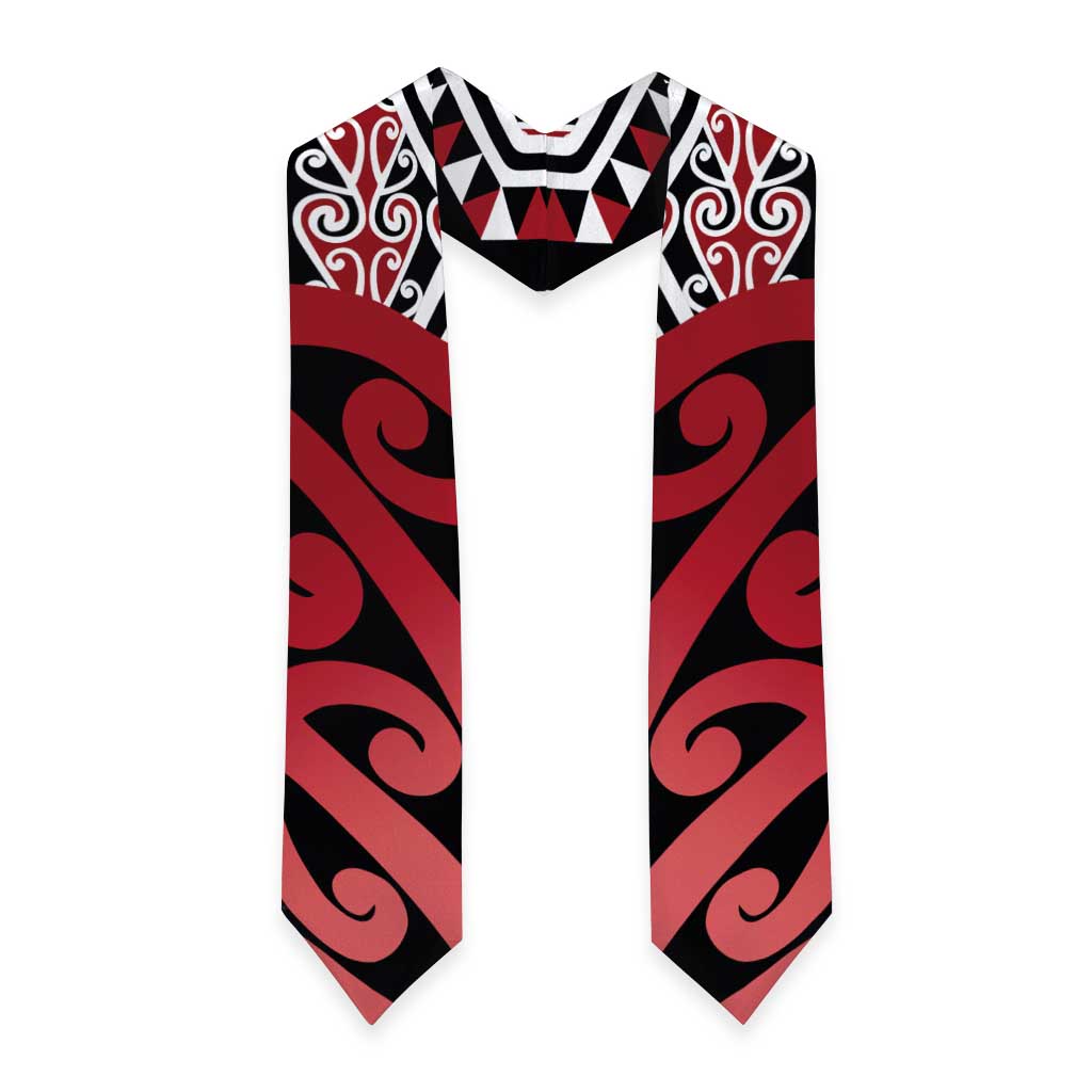 New Zealand Graduation Stole Aotearoa Kowhaiwhai Mix Taniko Art - Red