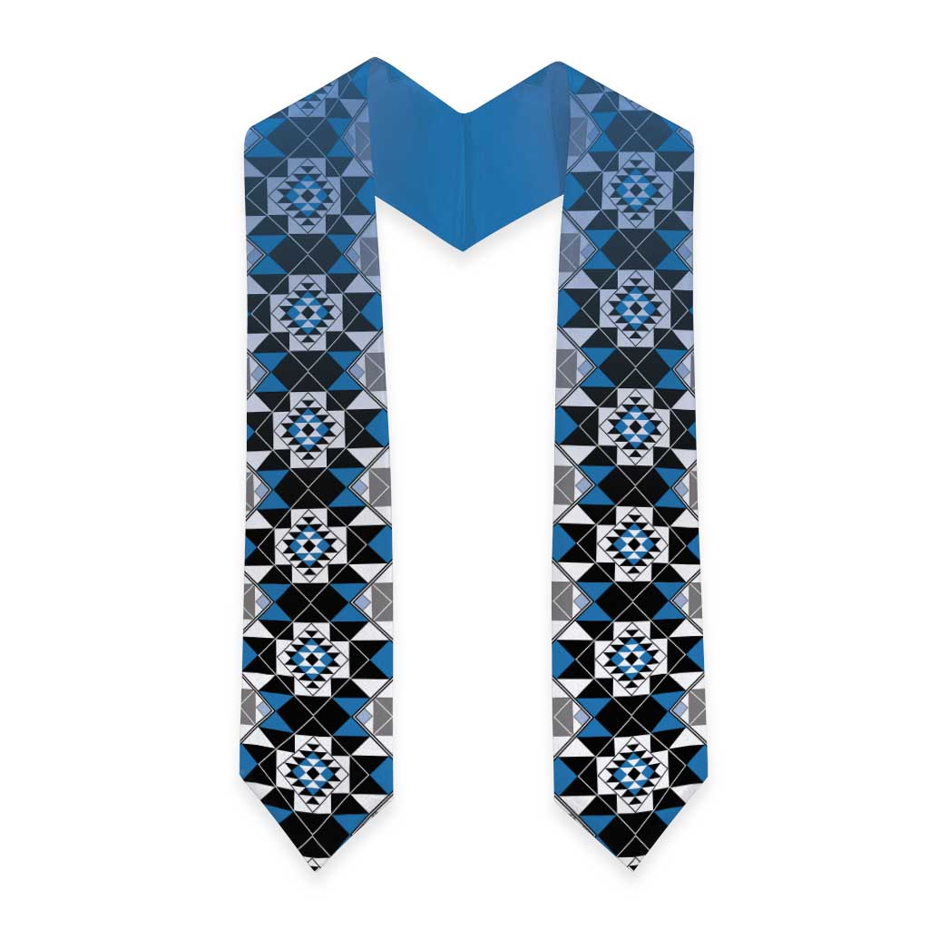 New Zealand Graduation Stole Poutama Mix Blue Taniko Inspired Art LT05 - Polynesian Pride