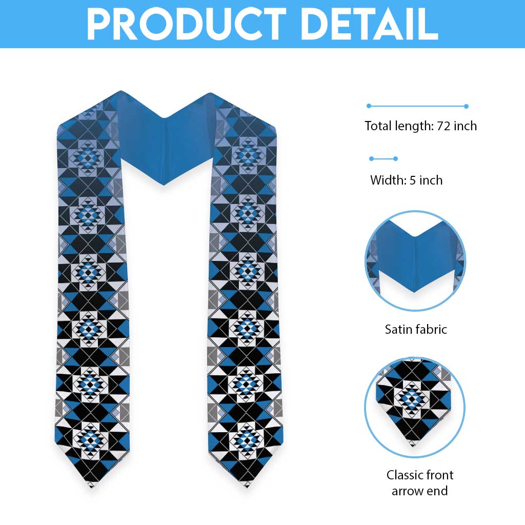 New Zealand Graduation Stole Poutama Mix Blue Taniko Inspired Art LT05 - Polynesian Pride