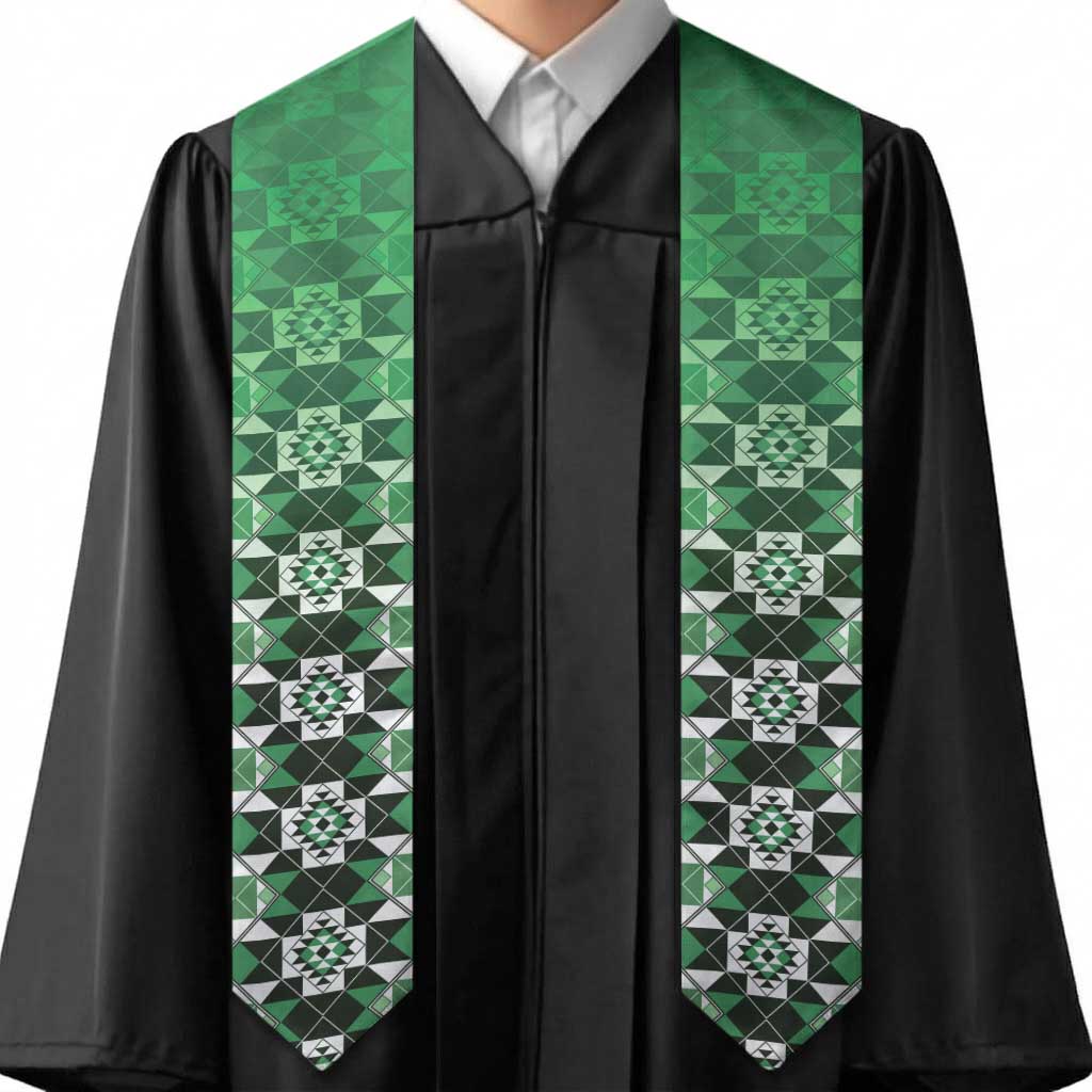 New Zealand Graduation Stole Poutama Mix Green Taniko Inspired Art LT05 - Polynesian Pride