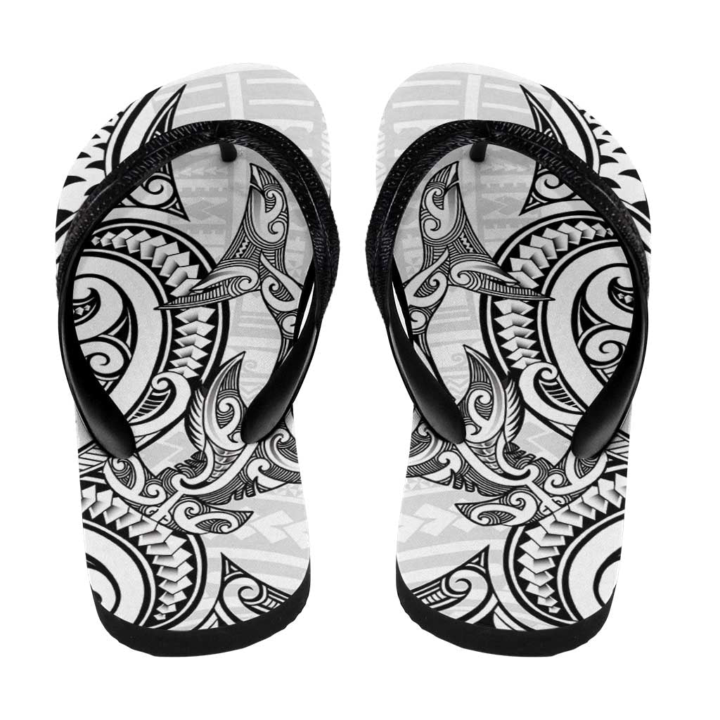 New Zealand Hammerhead Shark Flip Flops Maori Haehae Mangopare White LT14 - Polynesian Pride