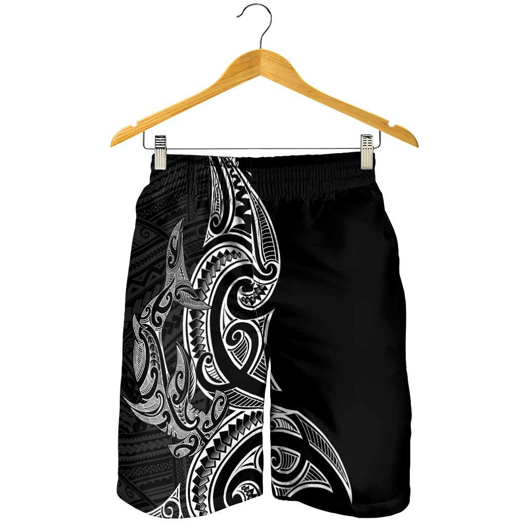 New Zealand Hammerhead Shark Shorts for Men Maori Haehae Mangopare Black - Polynesian Pride