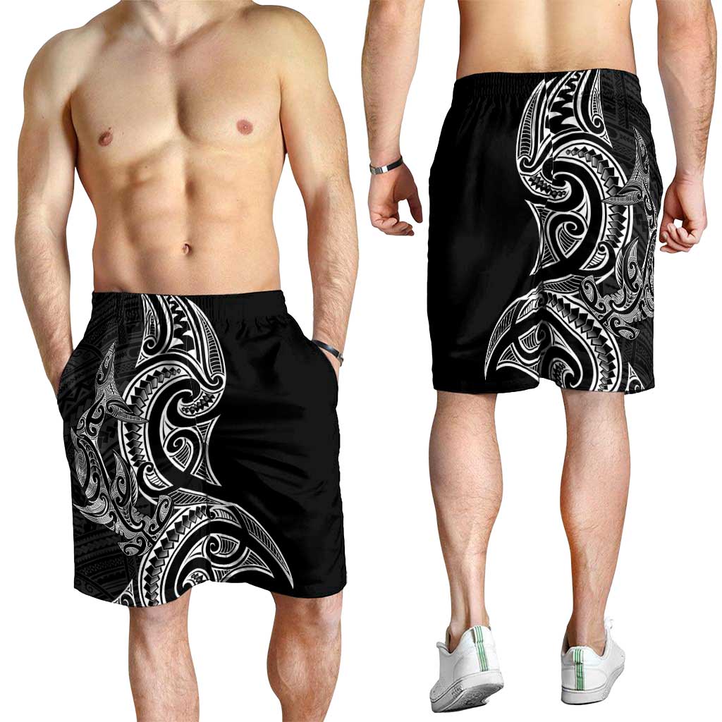 New Zealand Hammerhead Shark Shorts for Men Maori Haehae Mangopare Black - Polynesian Pride