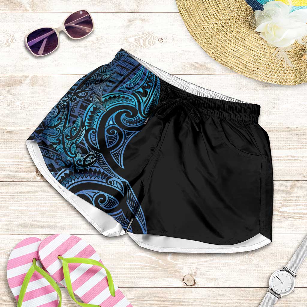 New Zealand Hammerhead Shark Shorts for Women Maori Haehae Mangopare Galaxy - Polynesian Pride