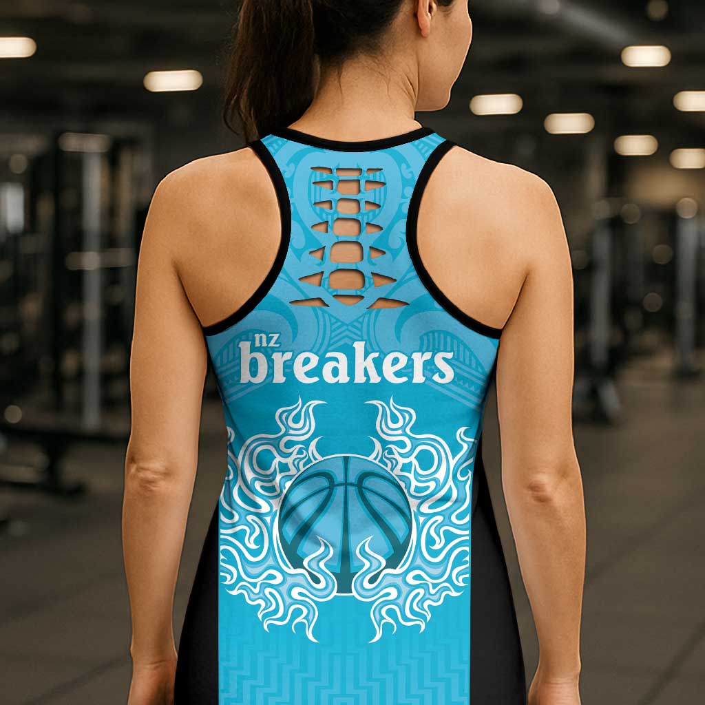 New Zealand Hollow Tank Top Fire Basketball Maori Tribal Sky Blue LT9 - Polynesian Pride