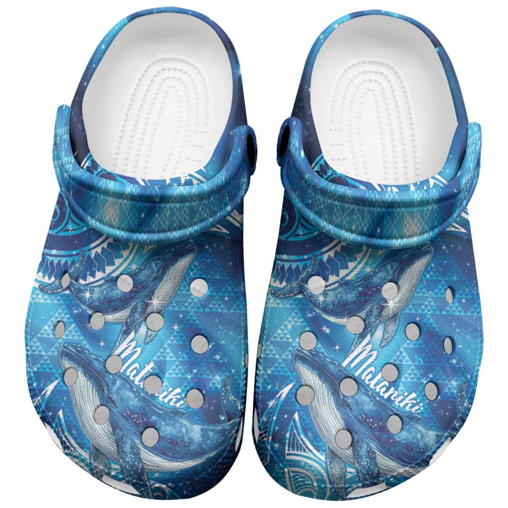 New Zealand Humpback Whale Matariki Clogs Shoes Maori New Year Taniko Niho Taniwha LT14 Blue - Polynesian Pride