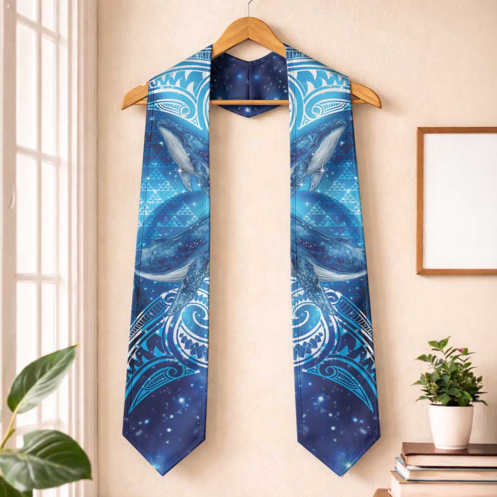 New Zealand Humpback Whale Matariki Graduation Stole Maori New Year Taniko Niho Taniwha LT14 One Size Blue - Polynesian Pride