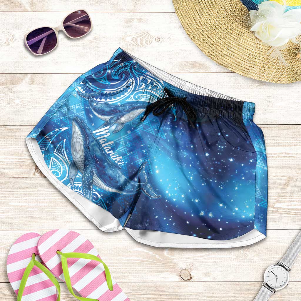 New Zealand Humpback Whale Matariki Shorts for Women Maori New Year Taniko Niho Taniwha LT14 Blue - Polynesian Pride