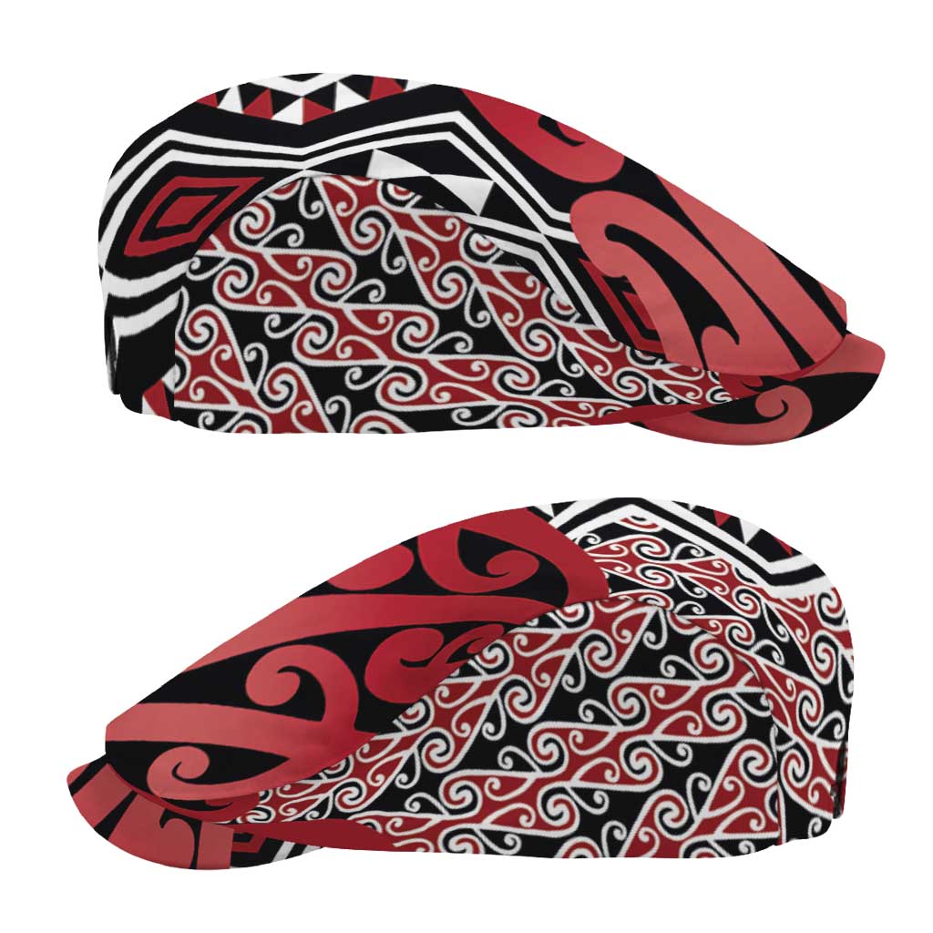 New Zealand Jeff Hat Aotearoa Kowhaiwhai Mix Taniko Art - Red