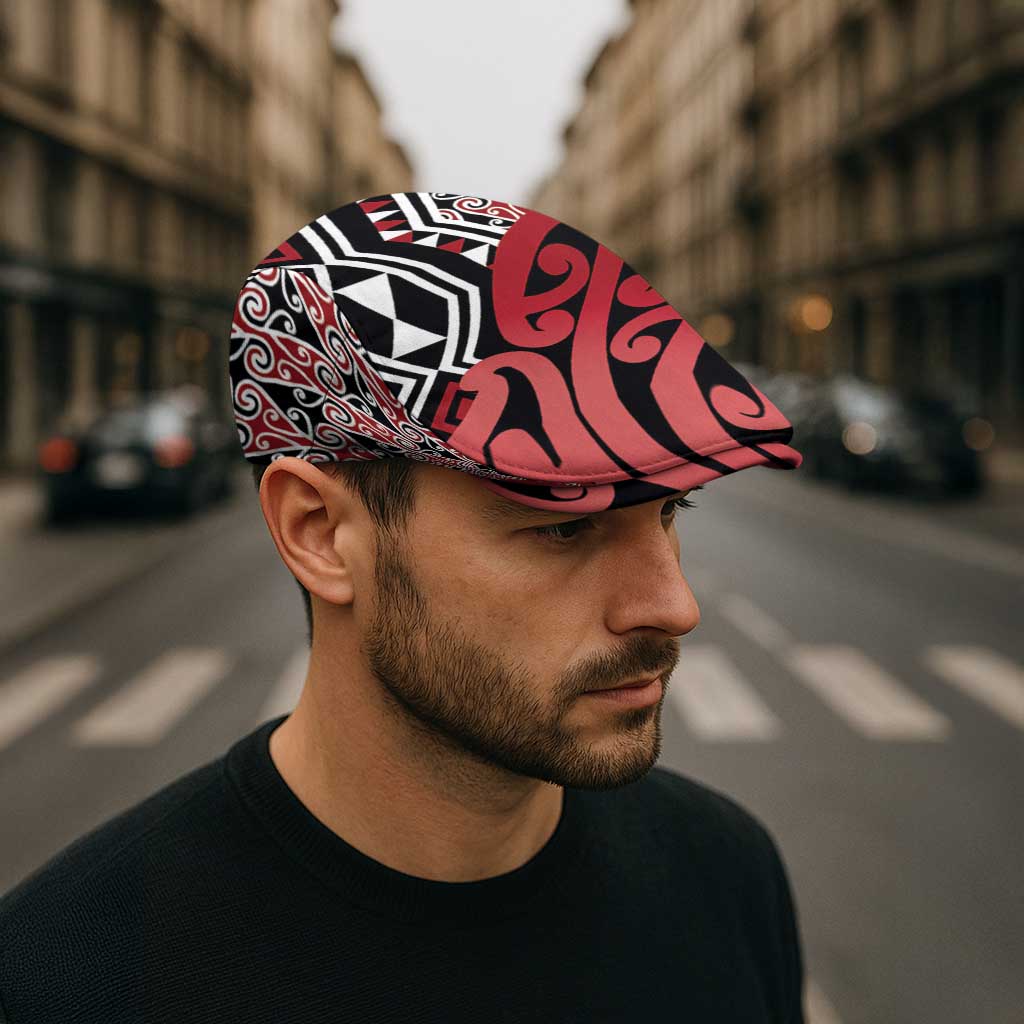 New Zealand Jeff Hat Aotearoa Kowhaiwhai Mix Taniko Art - Red