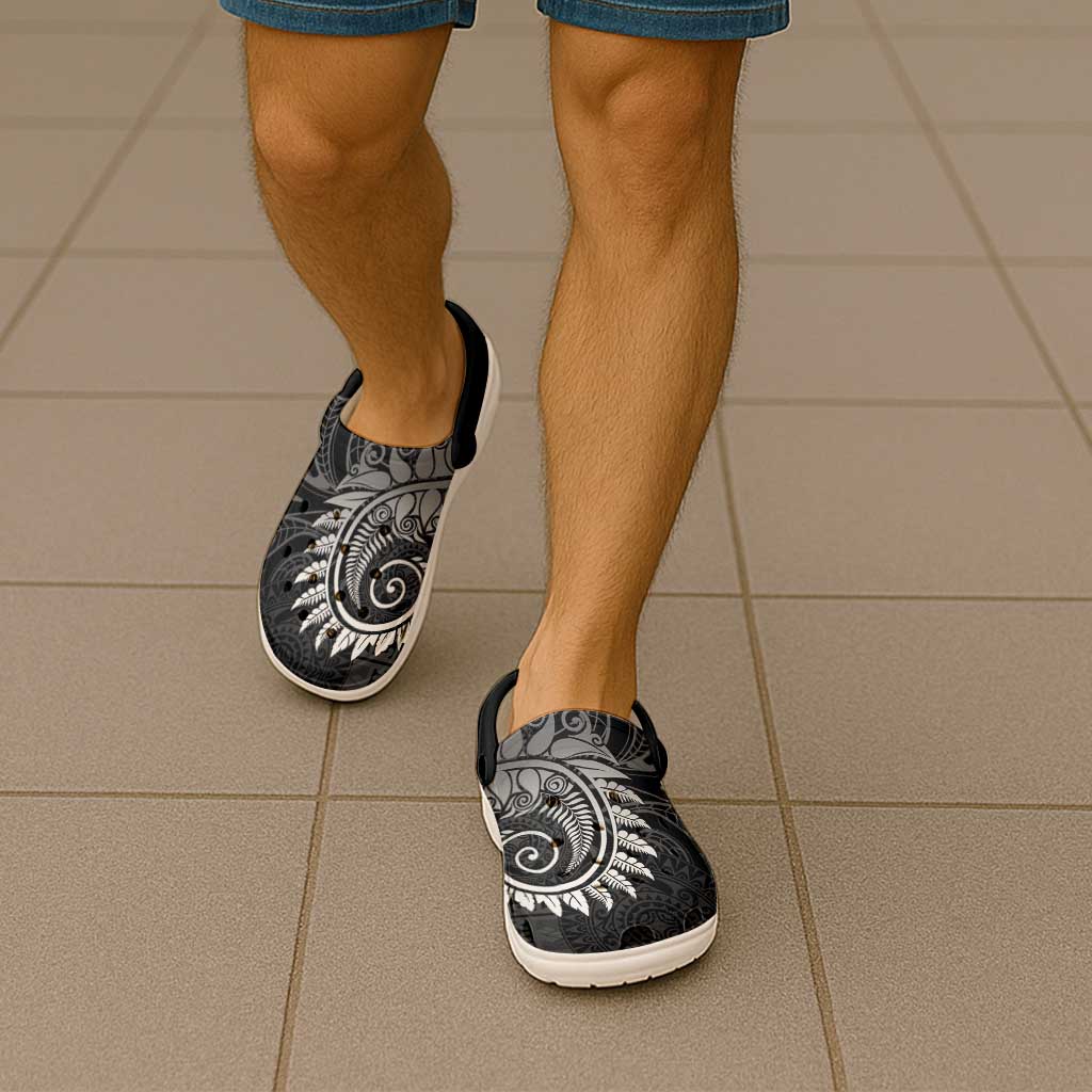 New Zealand Maori Koru Fern Clogs Shoes Spiral Polynesian Style Gray - Polynesian Pride