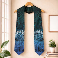 New Zealand Maori Koru Fern Graduation Stole Spiral Polynesian Style Aqua Gradient LT05 One Size Aqua - Polynesian Pride
