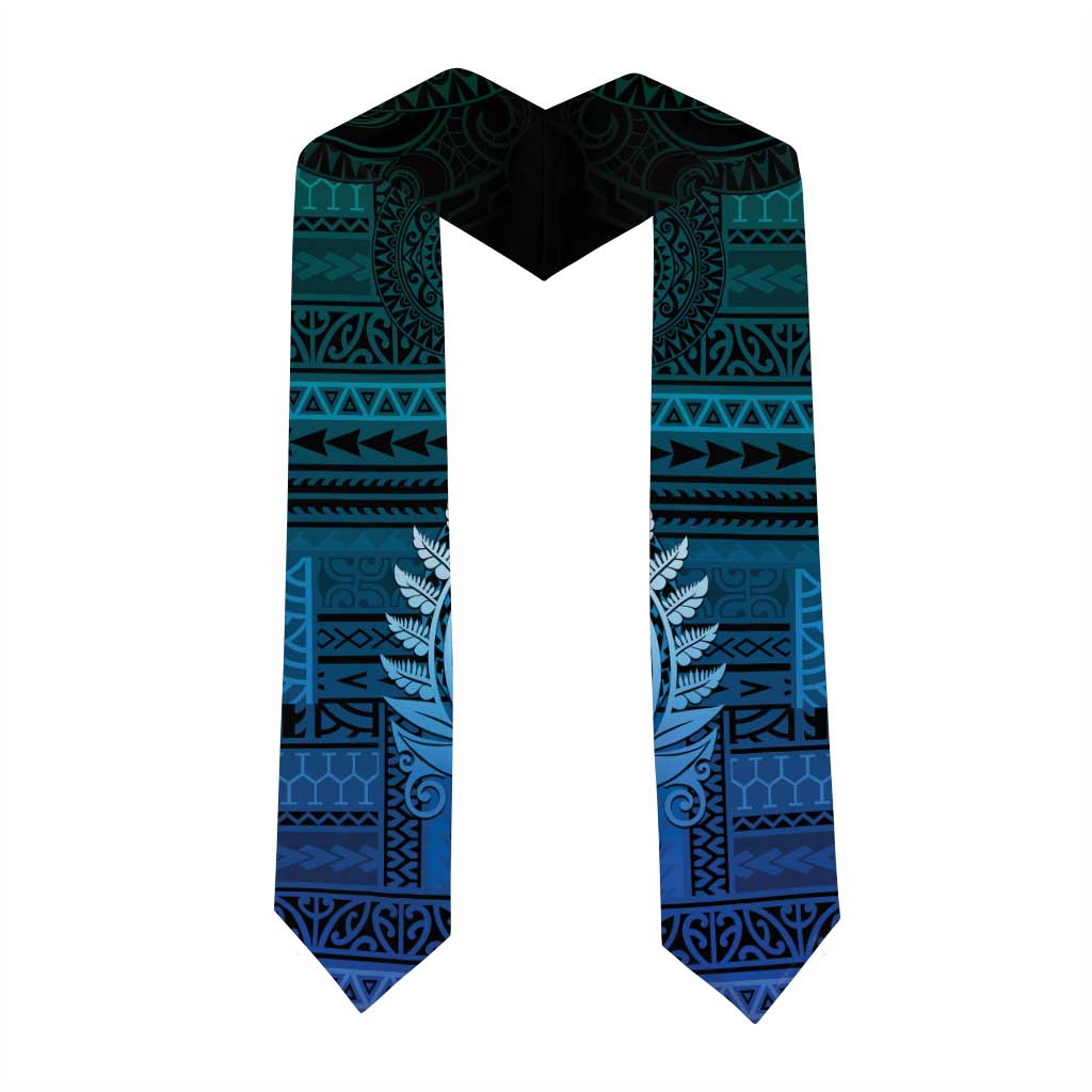 New Zealand Maori Koru Fern Graduation Stole Spiral Polynesian Style Aqua Gradient LT05 - Polynesian Pride