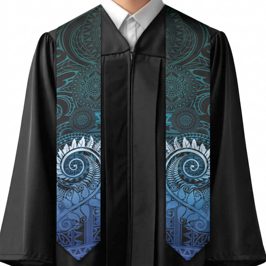New Zealand Maori Koru Fern Graduation Stole Spiral Polynesian Style Aqua Gradient LT05 - Polynesian Pride