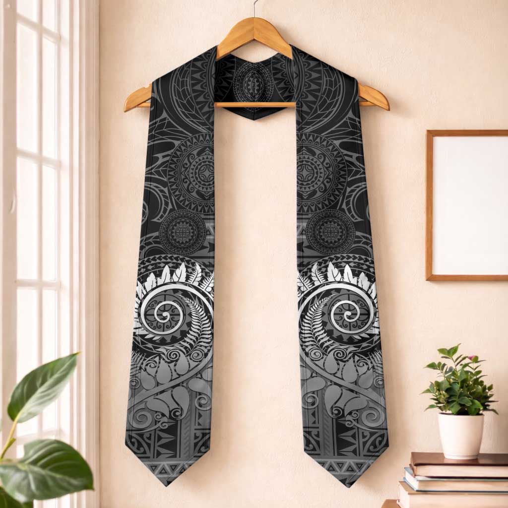 New Zealand Maori Koru Fern Graduation Stole Spiral Polynesian Style Gray LT05 One Size Gray - Polynesian Pride