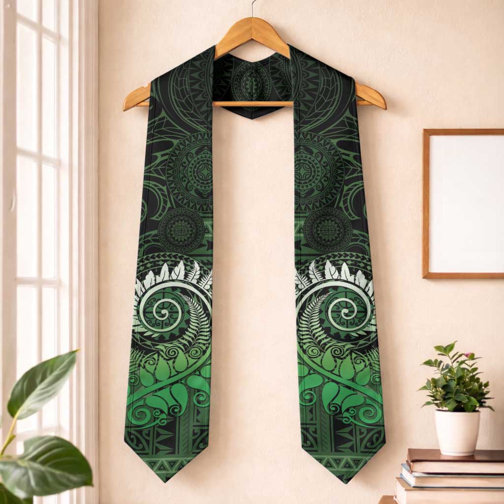 New Zealand Maori Koru Fern Graduation Stole Spiral Polynesian Style Green LT05 One Size Green - Polynesian Pride