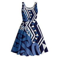 New Zealand Midi Dress Aotearoa Kowhaiwhai Mix Taniko Art - Blue LT14 Blue - Polynesian Pride