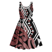 New Zealand Midi Dress Aotearoa Kowhaiwhai Mix Taniko Art - Brown LT14 Brown - Polynesian Pride