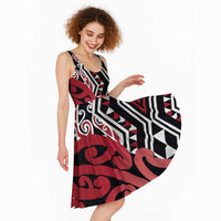 New Zealand Midi Dress Aotearoa Kowhaiwhai Mix Taniko Art - Red LT14 - Polynesian Pride
